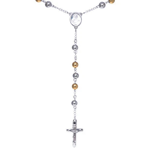 Men's 8mm Two-tone Stainless Steel 42" Rosary Necklace