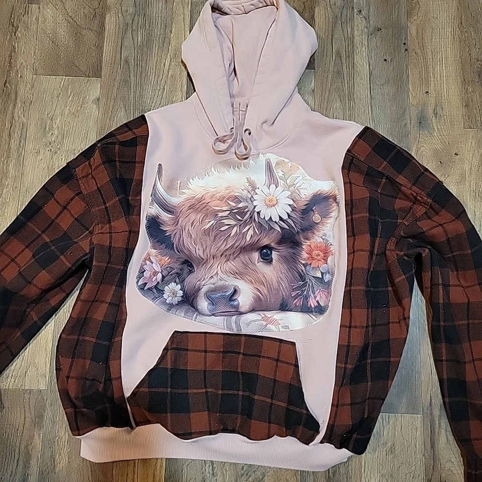 Highland корова переработанный женщин переработанная толстовка фланелевая рубашка толстовка с капюшоном уникальный - Изображение 3 из 4