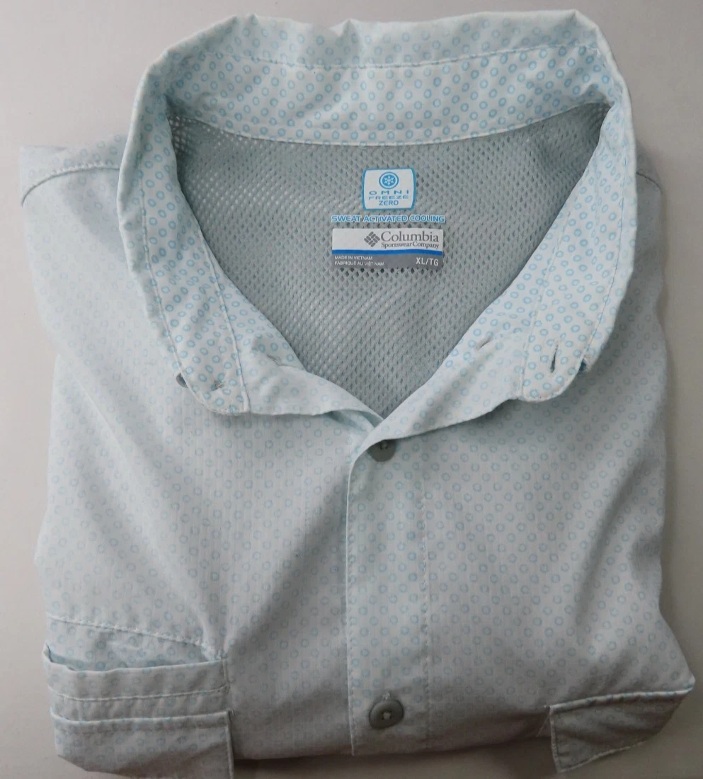Columbia PFG Omni-Freeze Zero Camisa de Pesca Exterior Ventilada Hombres Verde azulado Geométrico XL