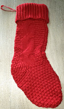 SOLID RED BULKY KNIT CHRISTMAS STOCKING 20 INCH SUPER COND BOY GIRL MEN WOMEN