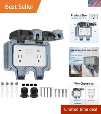 Outdoor Outlet Box with LED Indicator, Dual 15 AMP 5-15 Receptacle  Waterproo...