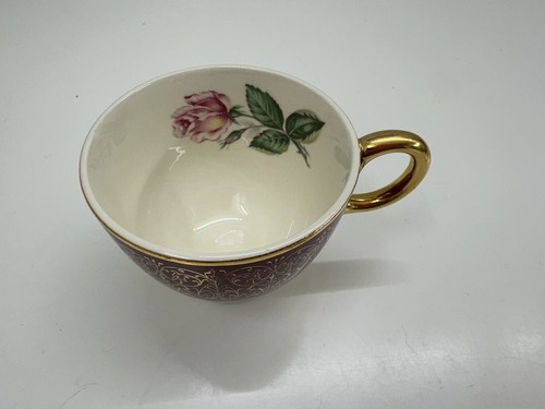 Una tazza da tè vintage Homer Laughlin Lady Stratford oro 22 carati bordata rossa con manico (3) - Foto 4 di 9