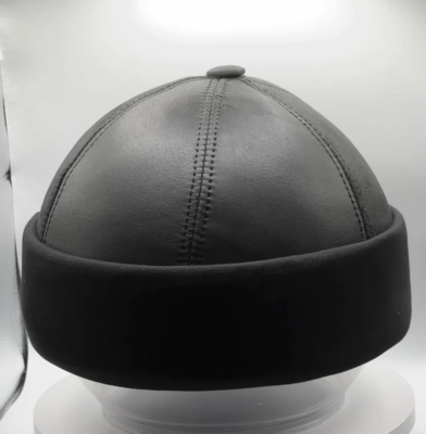 Docker Cap Fisherman Hat Plain Genuine Sheepskin Leather Beanie