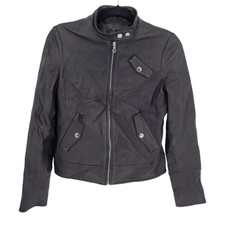 Ecru Womens Xs Lambskin Leather Full Zip Snap Pocket Motorcycle Jacket