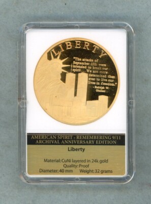 AMERICAN MINT ~ LIBERTY REMEMBERING 9/11 SPIRIT EAGLE TOWERS 24K GP ...