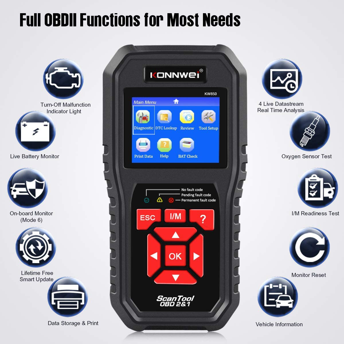 KW850 OBD2 Scanner & KW650 Battery Tester - Car Diagnostic Tool Combo