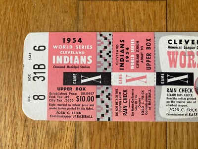 1954 World Series Phantom Game X Full Ticket Cleveland Indians New