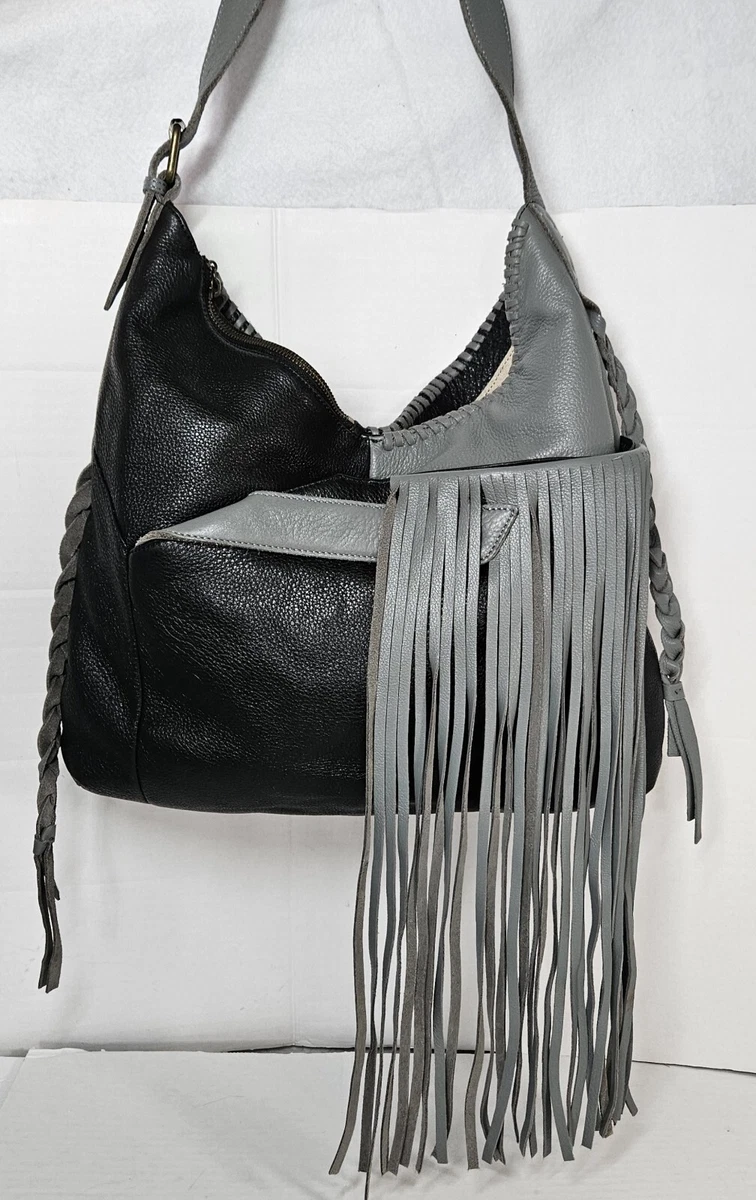 Black fringe online hobo bag