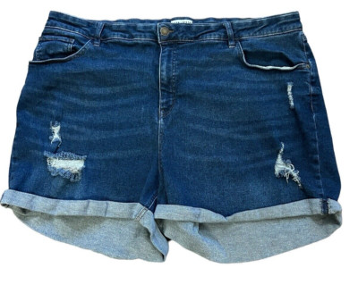 Ava & Viv Denim Jean Shorts Women's Blue Cuffed High Rise Distressed Plus 24W