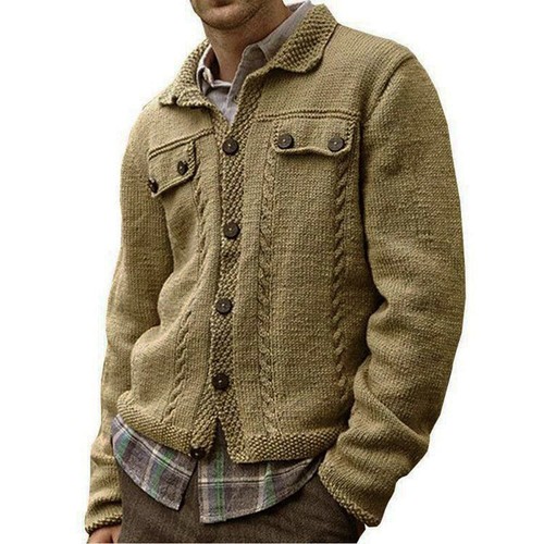 Men Coats Long Sleeve Single Breasted Sweater Weaving Trend Casual Knit Cardigan