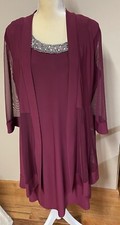 2 pc jacket dress w/ beaded neckline  sheer jacket merlot R M Richards evening