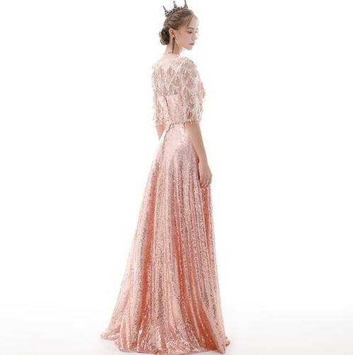 Wunderschöne rosa Perlen Quaste Paillette Empire Taille Ballkleid Abend Ballkleid - Bild 4 von 12