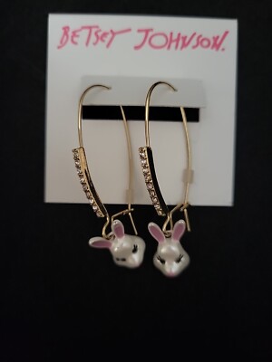 Betsey Johnson Some Bunnys Baby Bunny Drop Earrings Crystal Accents NWT
