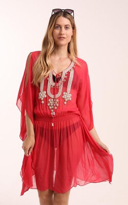 Handbestickter Kaftan - Damen Kleid Beachwear Cover Up Sommerkleid