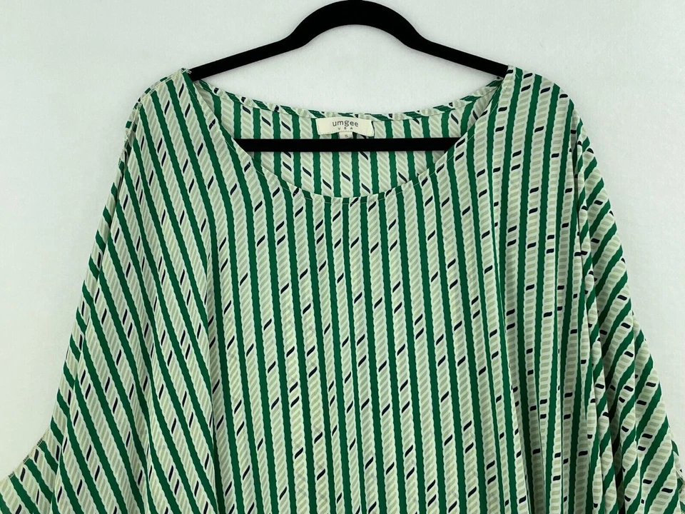 Blusa Top Umgee Pequeña Kimono Verde Rayas Geométricas Corbata Cintura Mujer A60-10 Foto 3 de 4
