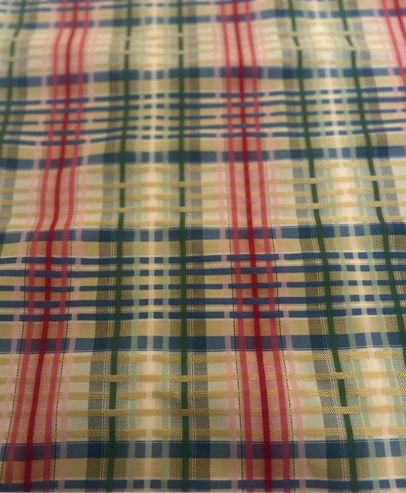 Yellow, Blue Red Green Woven Striped Plaid Polyester Blend Fabric 1/2 Yard Piece - Image 4 of 4