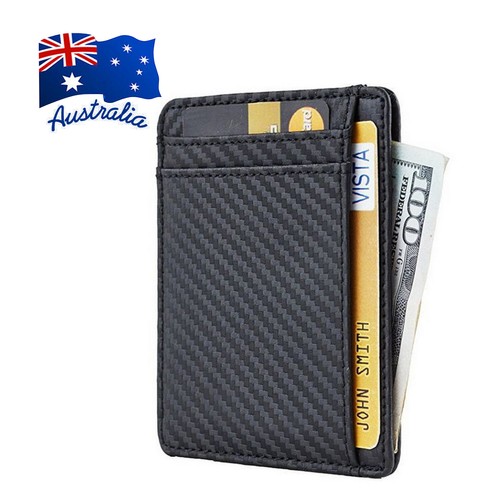 Mens Credit Card Drive Licens Holder Carbon Fiber RFID Blocking Slim Wallet AU O - Picture 9 of 10