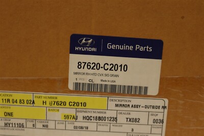 2015 Hyundai Sonata Hybrid Right Passenger Side View Door Mirror  