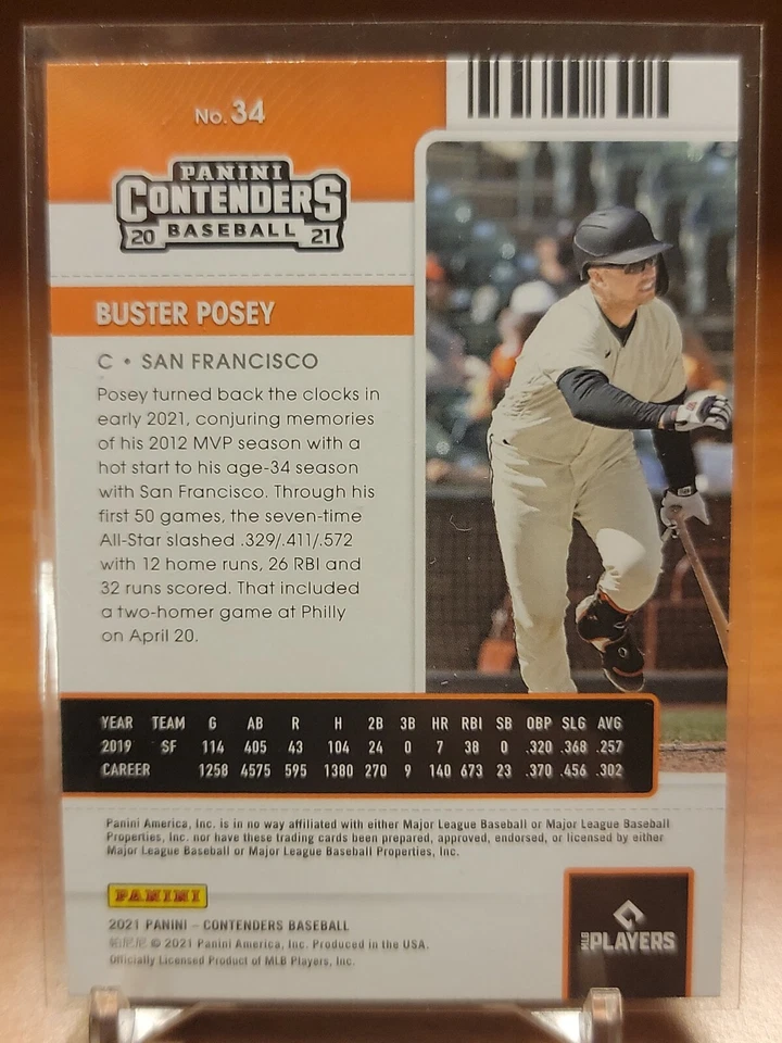 2021 Panini Contenders BLUE SEASON TICKET Buster Posey San Francisco Giants - Image 2 of 2