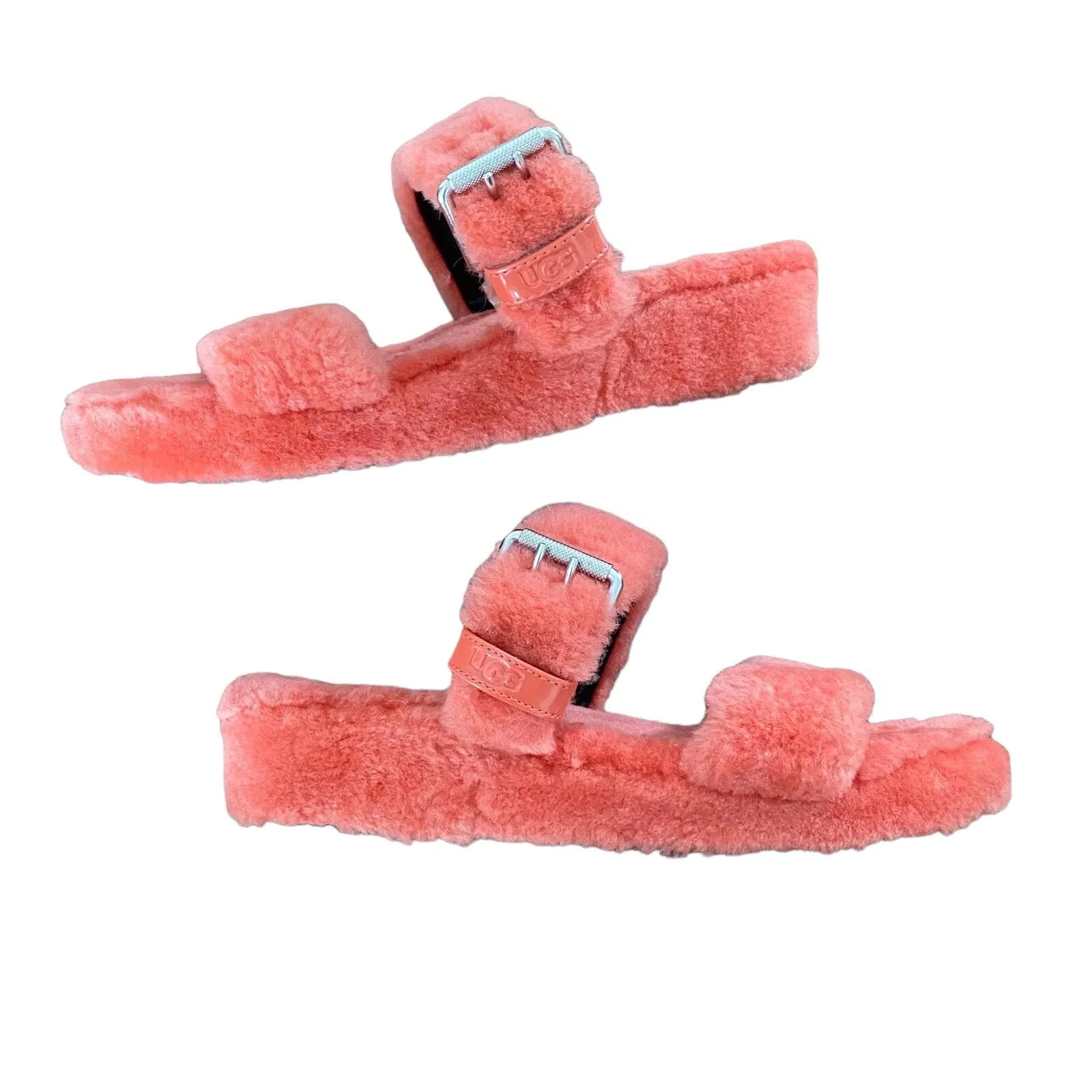 UGG Fuzz Yeah Sherling Slide Sandalo Ciabatta Mariposa Corallo Arancione Donna Taglia 11