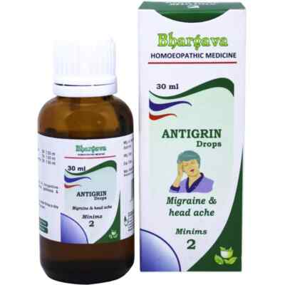 Bhargava Antigrin Drops(Minims 02) (30ml) Nausea, Vomiting, Constant Headaches