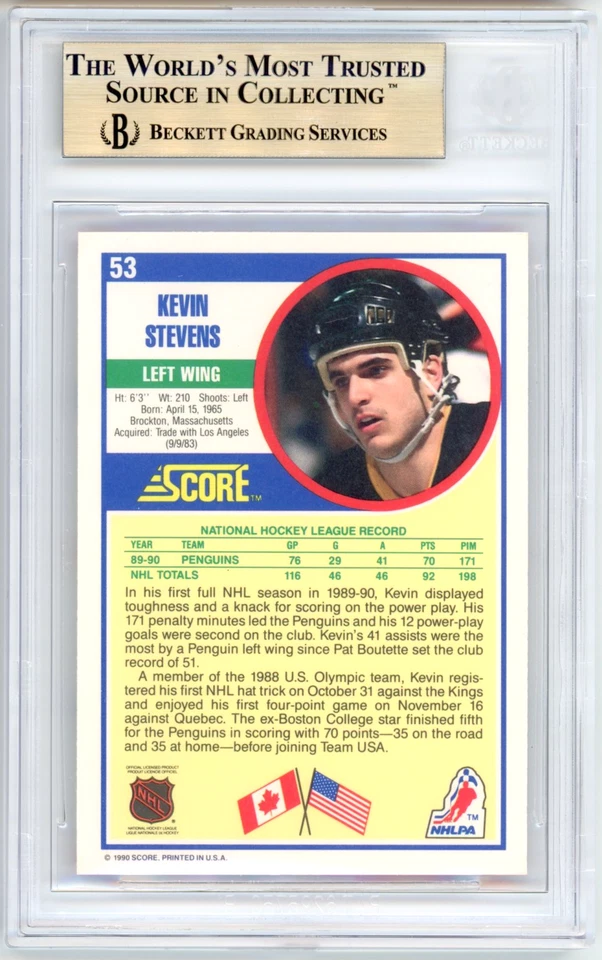 Kevin Stevens RC BGS 9.5: 1990-91 Score Rookie Card POP 3 - Image 2 of 3