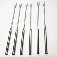 Fondue Forks Set of 6 Silver Color Black Markings Metal Handles Modern