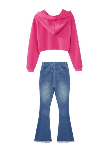 Kids Girls Sweatsuits Bell-bottom Tops With Flared Jeans Hip Hop Tracksuits - Picture 42 of 59