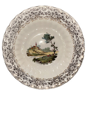 American Limoges Vegetable Bowl Warranted 22 K Gold Chateau France Round 8 3/4 :