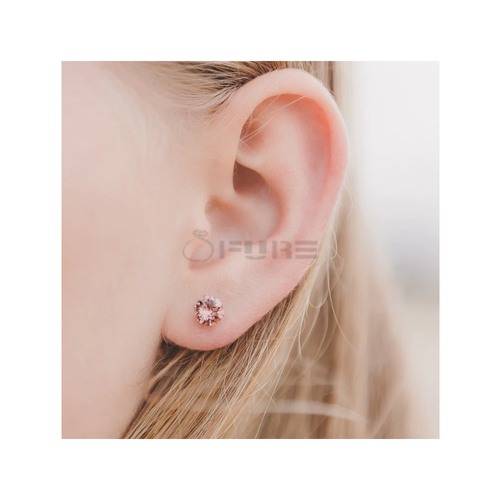 6MM Stud Earrings Champagne Pink Red Round Crystal CZ Stone Surgical Steel 2Pcs - Picture 39 of 133