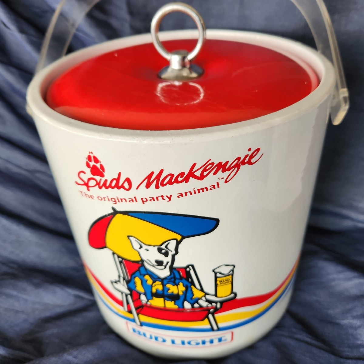 1987 Spuds Mackenzie Ice Bucket Budweiser Bud Light Dog w/Beer at