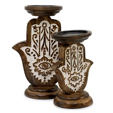 🔮 Wooden Candle Holders Handmade in India | Hamsa Evil Eye Carved 🕯️