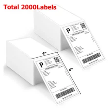 2x1000/Stack 4x6 Fanfold Direct Thermal Shipping Labels Zebra & Rollo Printers 