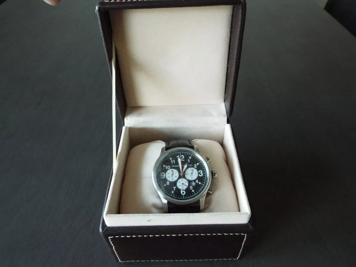 NEW DOONEY BOURKE CHRONOGRAPH BLACK LEATHER STRAP UNISEX WATCH