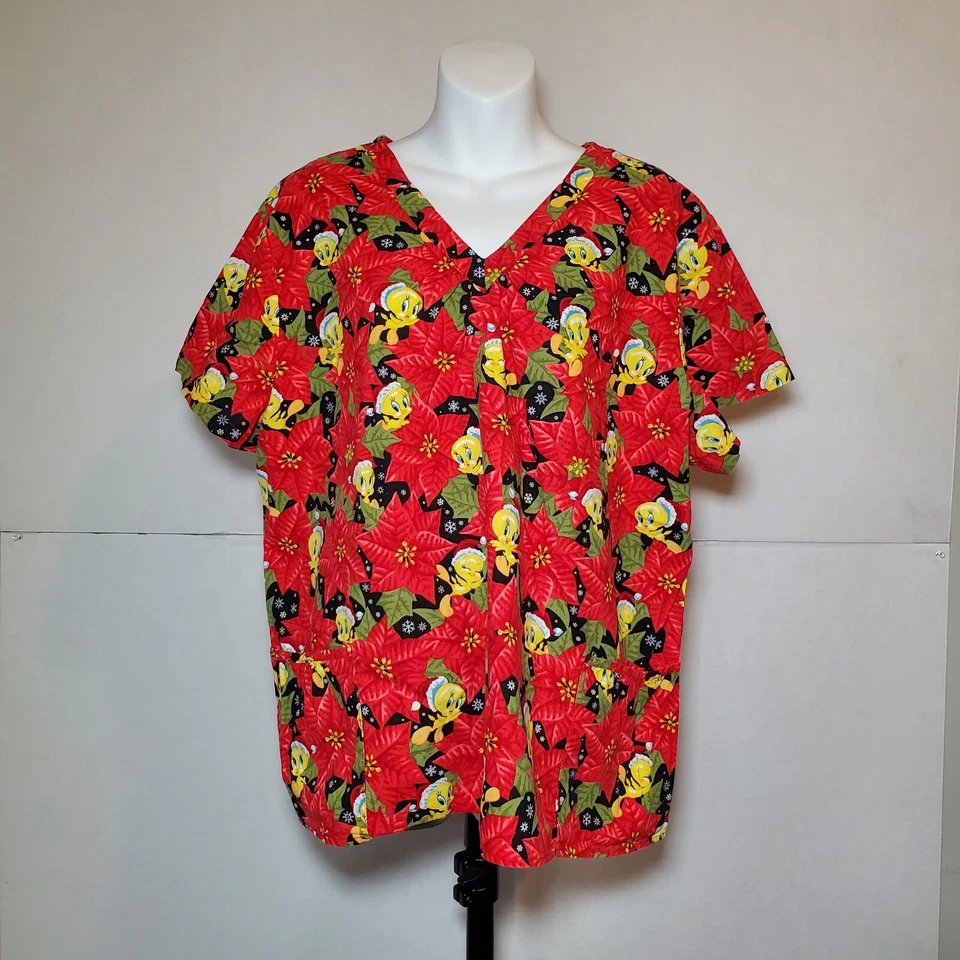 Looney Tunes Tweety Bird Christmas Holiday Scrub Top Sz 3xl Warner Bros Nurse  - Image 4 of 4