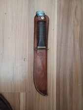 VINTAGE KA BAR 1207 USA LARGE 6" BLADE FIXED BLADE/ORIGINAL LEATHER SHEATH READ