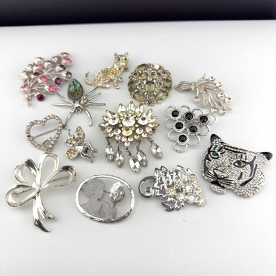 Vintage Broken Brooch Lot Silver Tone Repair Repurpose Craft Harvest