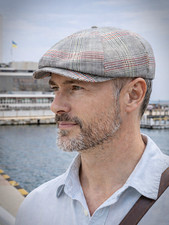 Light Gray Plaid Linen Newsboy Hat Men Check Baker Boy Cap Summer Driving Gatsby