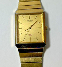 Seiko 5 Watch Men Gold Tone Rectangle 5Y01-5030 New Battery