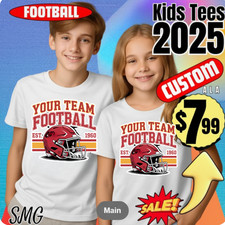 2025 Kids Football TShirt Youth Sports Fan Game Day Tee for Boys Girls,White Top