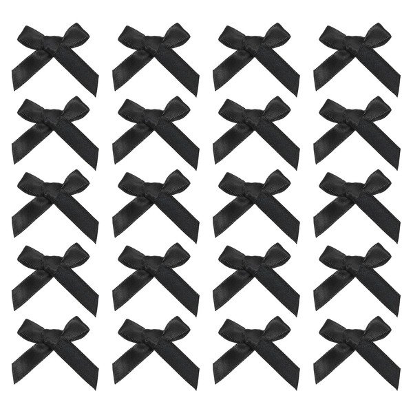 20 Mini-Haarschleifen, 5Cm, Satin, Schwarz, Klammern, Haarspangen, Nadeln-image