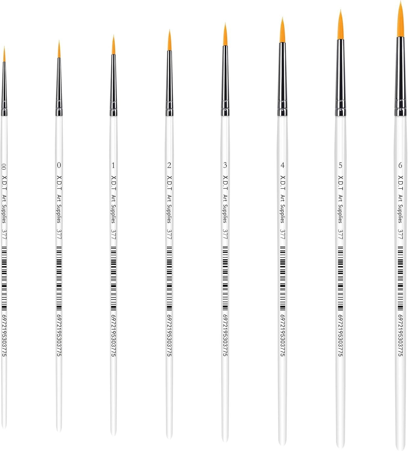 XDT#377 Fine Paint Brushes for Acrylic Painting, #00#0#1#2#3#4#5#6, White 8pc 