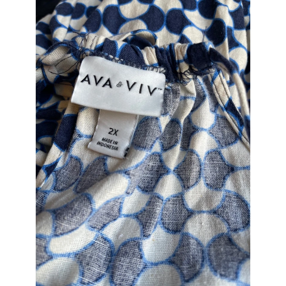 Maxi Vestido Para Mujer Ava & Viv 2X Azul Marino Sin Mangas Cuello Halter Estampado Geométrico Foto 2 de 4