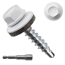 300pcs 10 x 1 White Hex Head Self-Drilling Metal Roofing Screws, EPDM Washer...