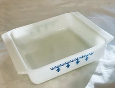 Vintage Pyrex Corelle Compatibles Square Bakeware Dish White- Snow Flake Blue 