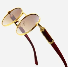 Mens Sunglasses Classy Elegant Exotic Sophisticated Retro Gold Round Frame Lens