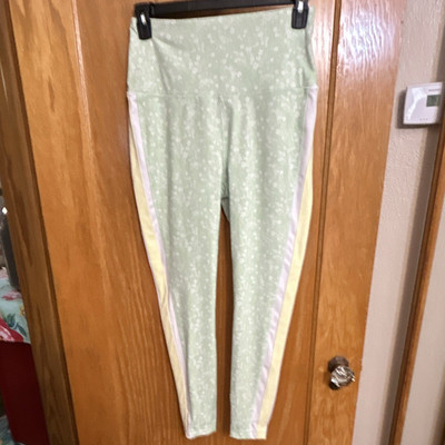 Zelos Women s Green Floral Leggings Size L Ankle Side Stripe