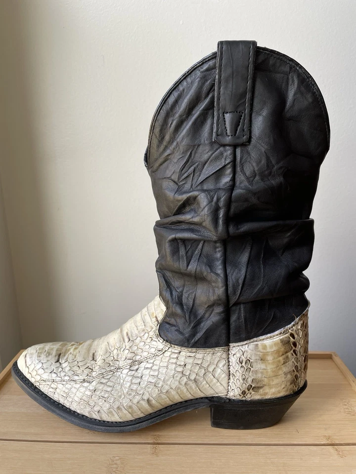 Vtg Python Snakeskin Ivory Black Leather Western Cowboy Boots 7M women's Capezio - Image 3 of 4