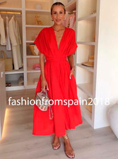 ZARA NEW WOMAN ZW COLLECTION PLEATED MIDI DRESS RED XS-XL 2965/395/600
