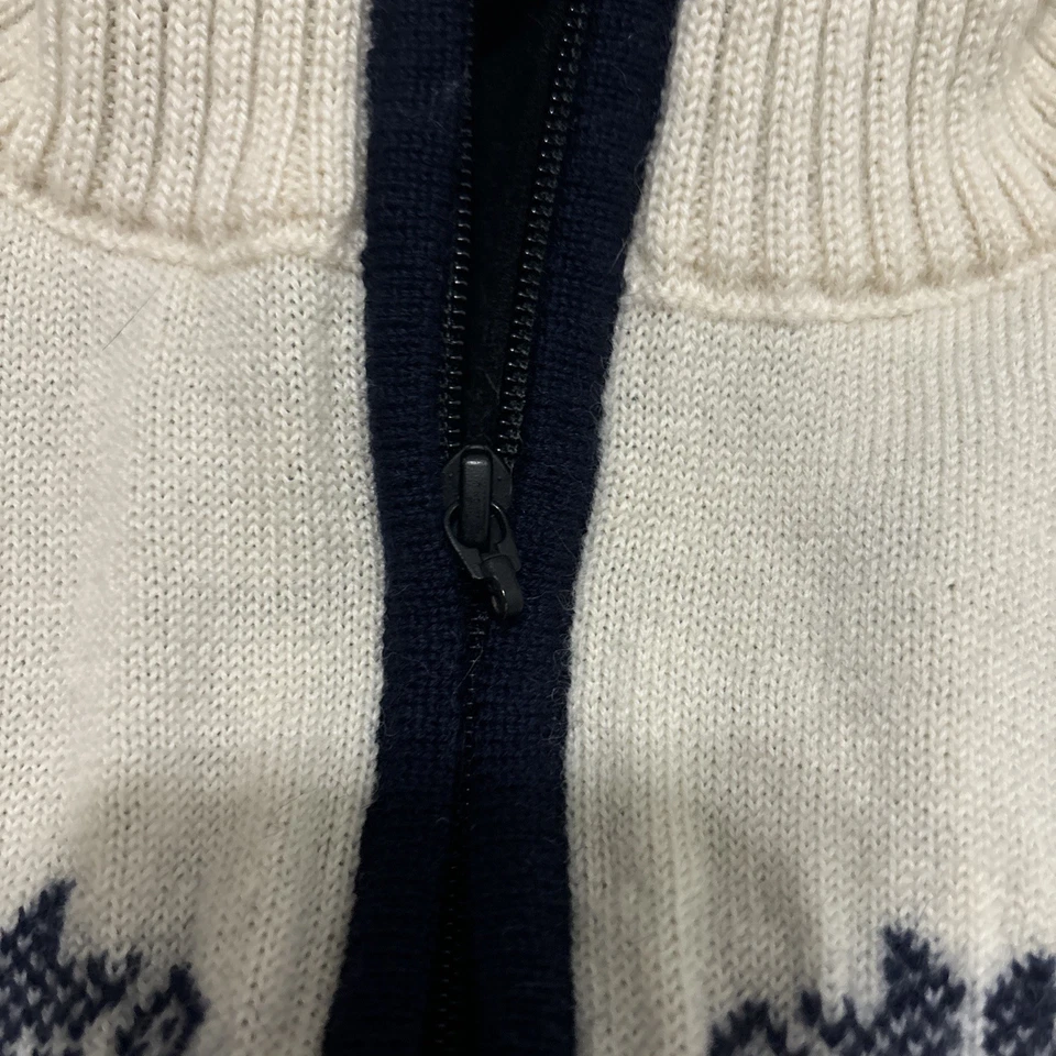 Suéter Dale Of Norway Talla Pequeña Blanco Azul Marino Lana Cremallera Completa Envejecido Foto 3 de 4